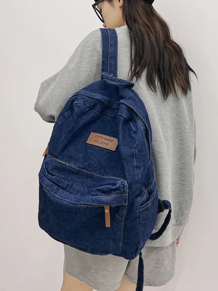 Harajuku Denim Backpack Large Capacity Schoolbag