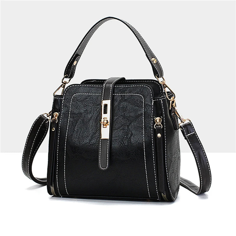 Hasp Shoulder Bag PU Leather Zipper Solid Crossbody Bag