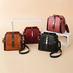 Hasp Shoulder Bag PU Leather Zipper Solid Crossbody Bag