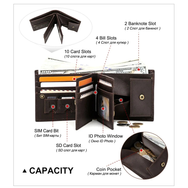 RFID Anti-theft Trifold Wallet Men Short Purse