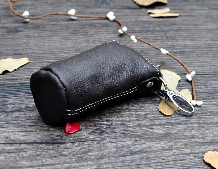 Leather Cylinder Bucket Bag Key Bag for Men and Women