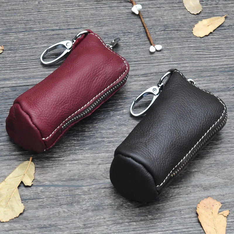 Leather Cylinder Bucket Bag Key Bag for Men and Women