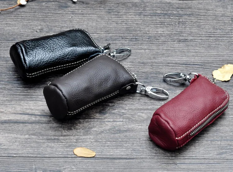 Leather Cylinder Bucket Bag Key Bag for Men and Women