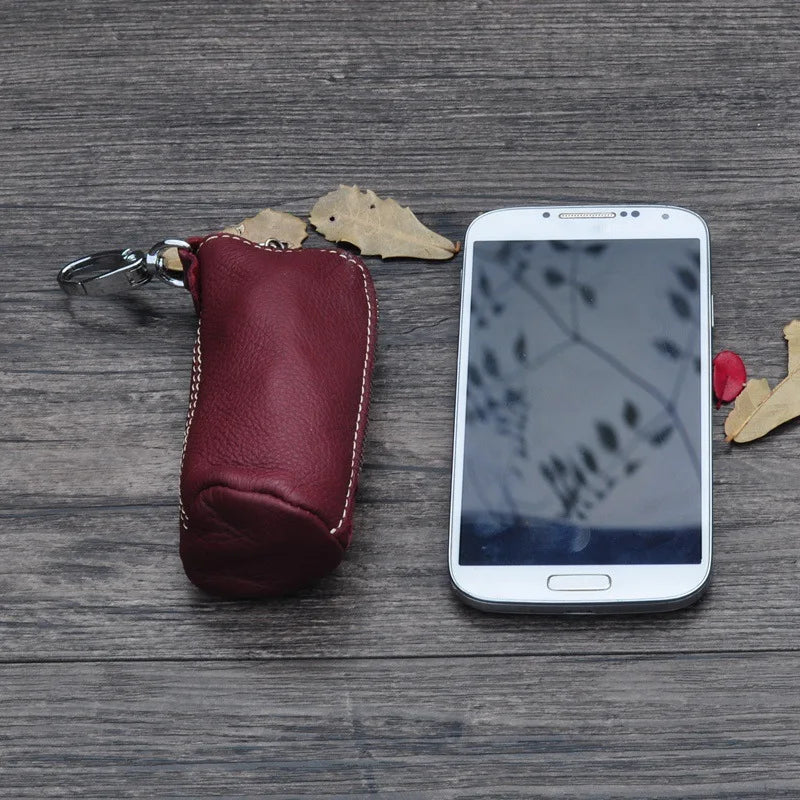 Leather Cylinder Bucket Bag Key Bag for Men and Women