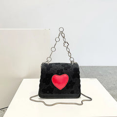 Heart Patchwork Women Shoulder Bag Crossbody Handbag Chain Messenger PU