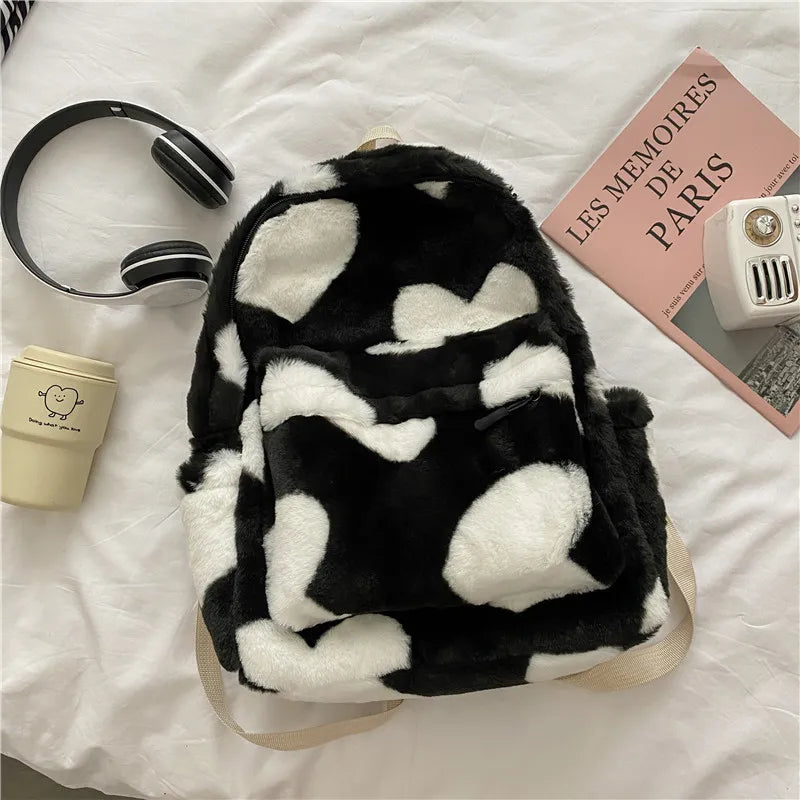 Heart Plush Cartoon Backpack Girl Plush Backpacks Fur Backpacks Children Schoolb