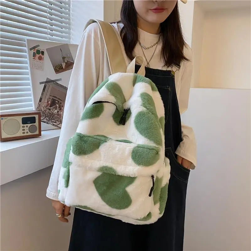 Heart Plush Cartoon Backpack Girl Plush Backpacks Fur Backpacks Children Schoolb
