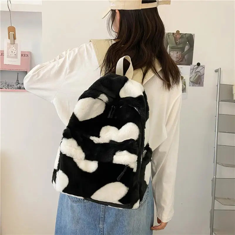 Heart Plush Cartoon Backpack Girl Plush Backpacks Fur Backpacks Children Schoolb