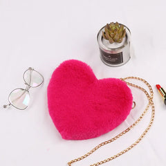 Heart-Shaped Crossbody Bag Faux Fur Shoulder Messenger Small Chain Handbag