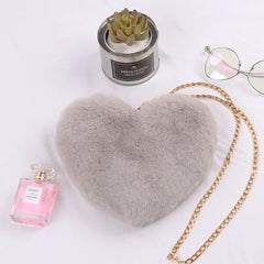 Heart-Shaped Crossbody Bag Faux Fur Shoulder Messenger Small Chain Handbag