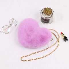 Heart-Shaped Crossbody Bag Faux Fur Shoulder Messenger Small Chain Handbag