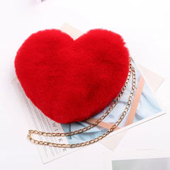 Heart-Shaped Crossbody Bag Faux Fur Shoulder Messenger Small Chain Handbag