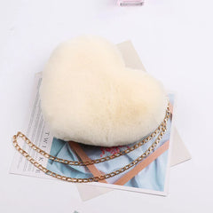 Heart-Shaped Crossbody Bag Faux Fur Shoulder Messenger Small Chain Handbag