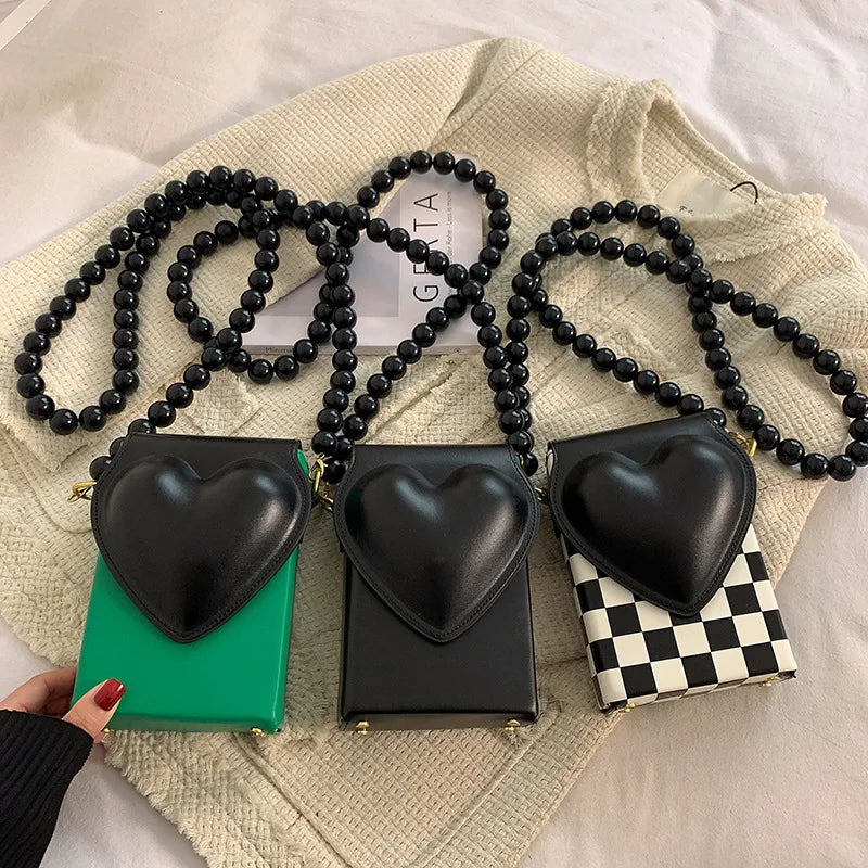Heart Shaped Beaded Shoulder Bag for Women