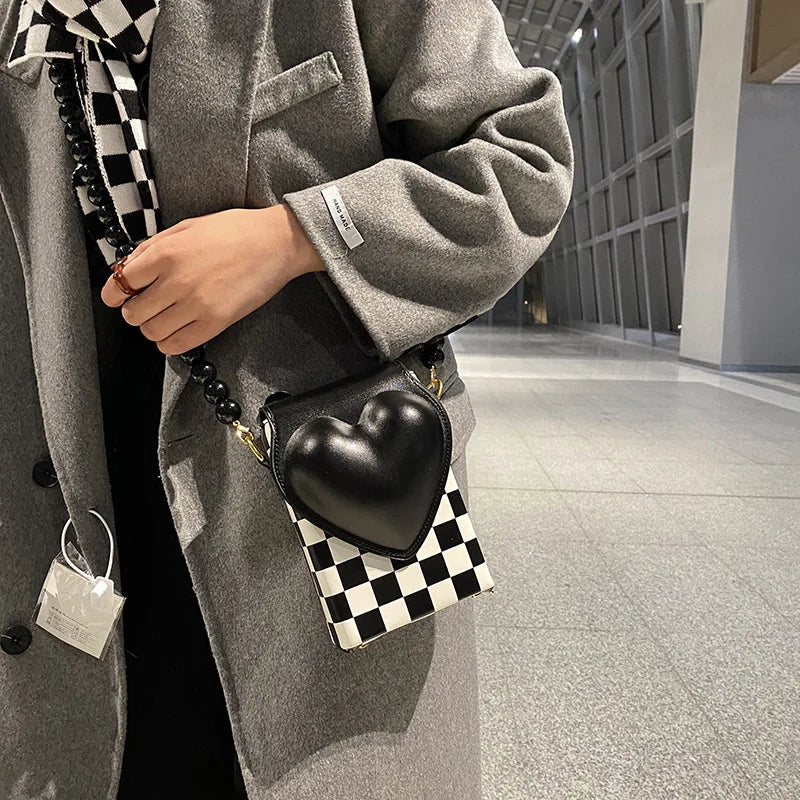 Heart Shaped Beaded Shoulder Bag for Women