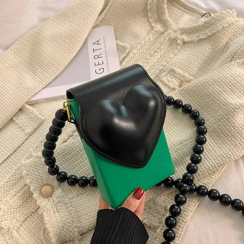 Heart Shaped Beaded Shoulder Bag for Women