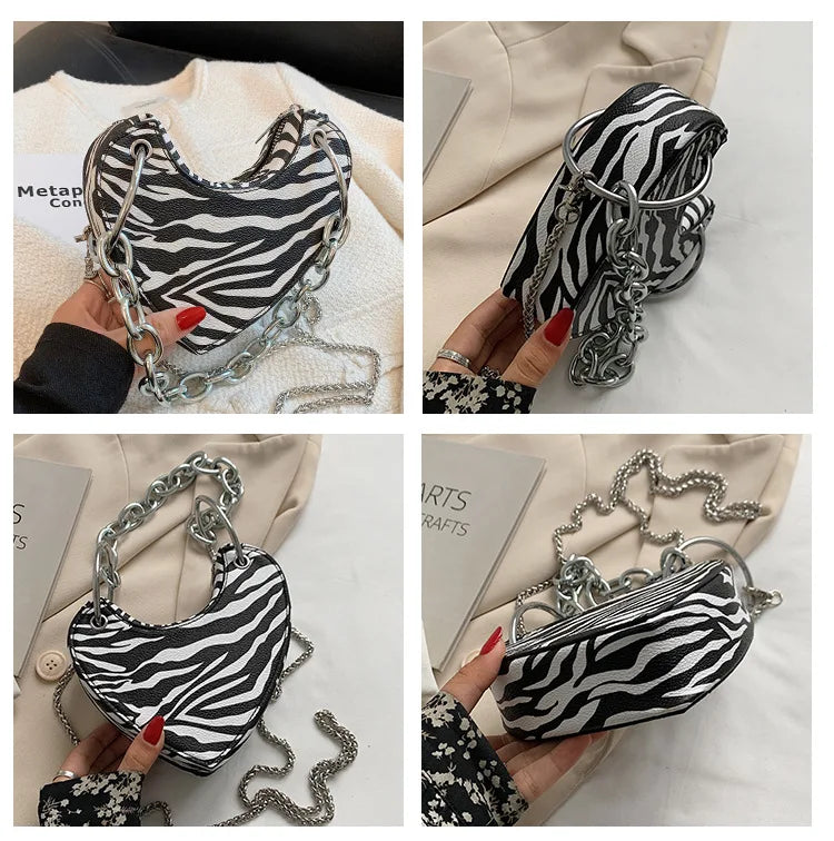 Leopard Print Chain Crossbody Bag for Women Shoulder Clutch Bag