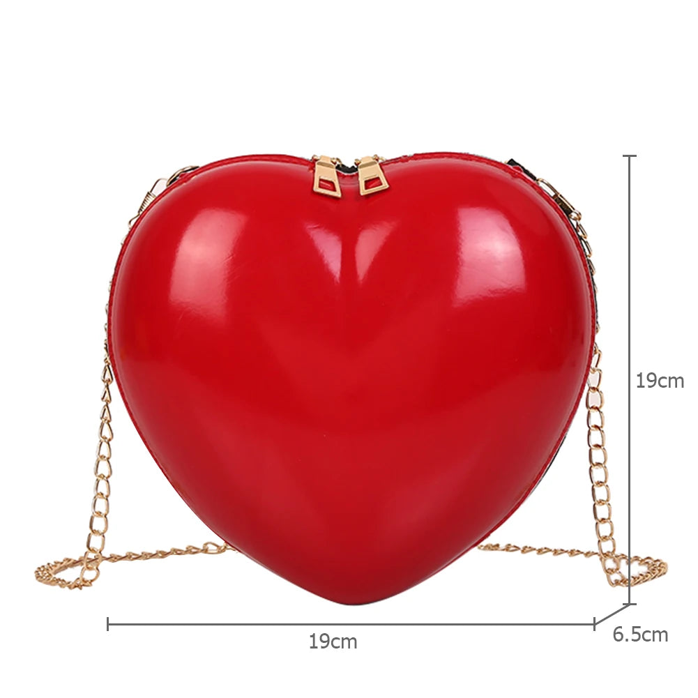 Heart Women Shoulder Bags Solid PVC Messenger Chain Zipper Satchel Bag