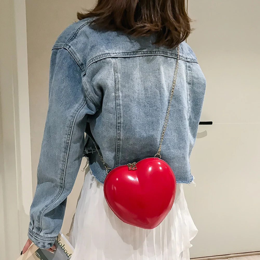 Heart Women Shoulder Bags Solid PVC Messenger Chain Zipper Satchel Bag