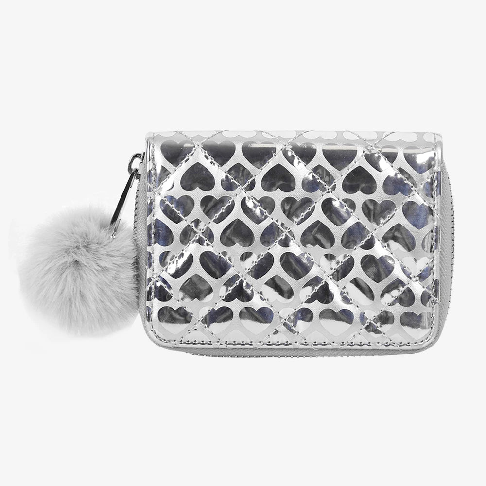 Heart-Shaped Laser PU Wallet Plush Sequin Handbag