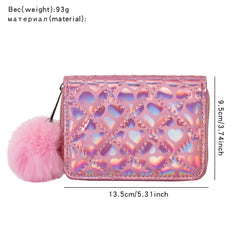 Heart-Shaped Laser PU Wallet Plush Sequin Handbag