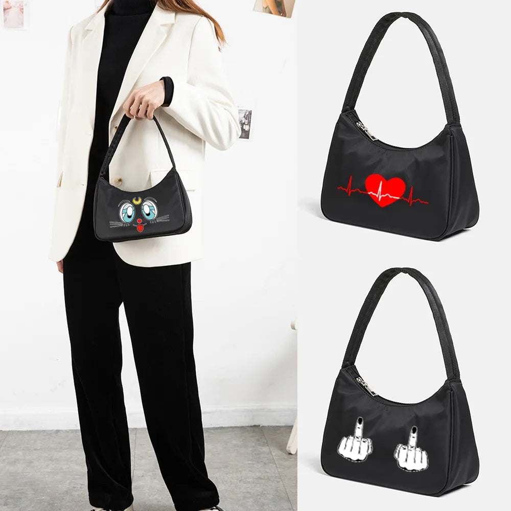 Heartbeat Frequency Print Underarm Shoulder Bag Women Handbag