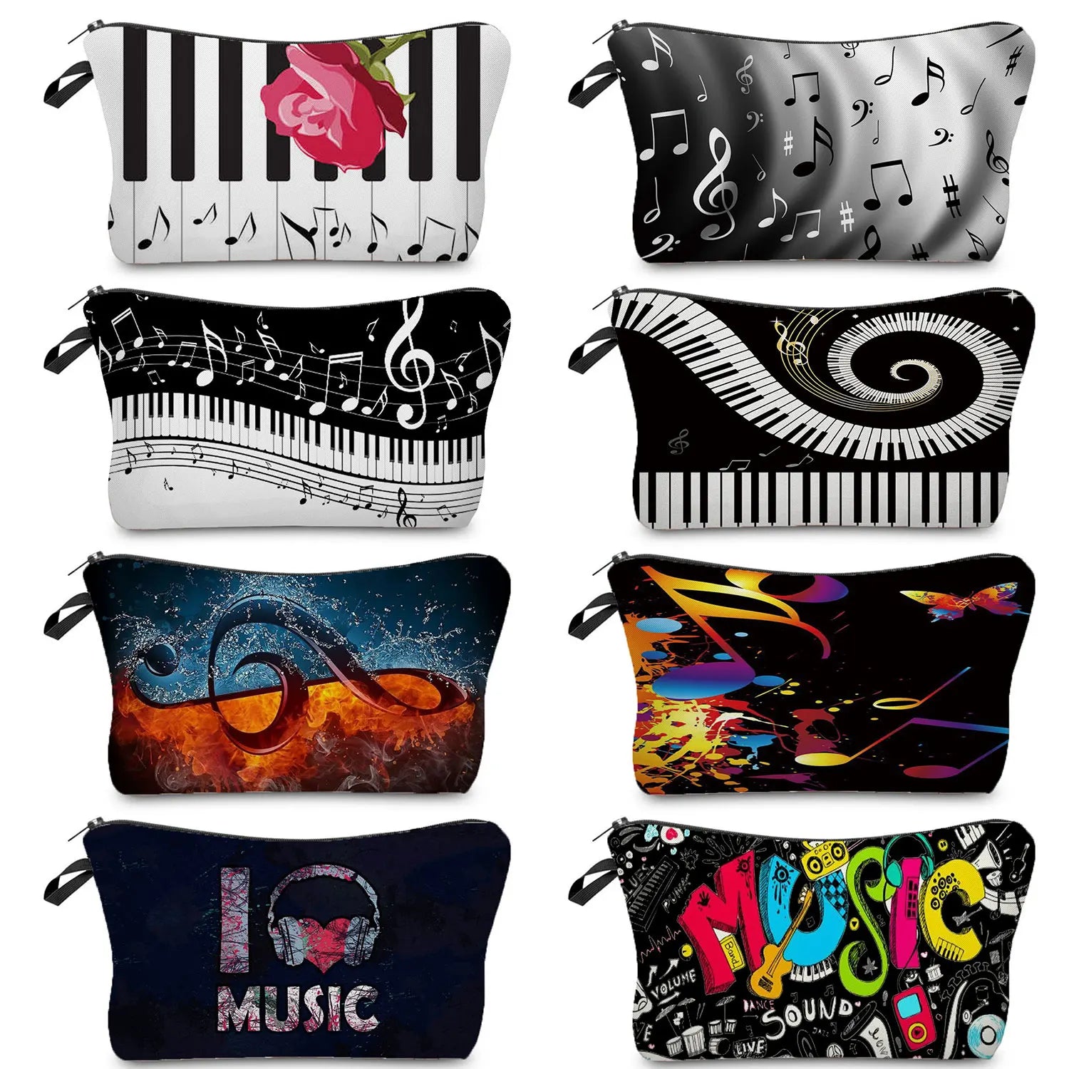 Heat Transfer Music Notes Print Cosmetic Bag