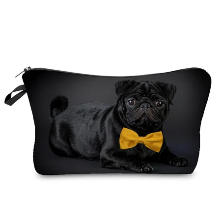 Pug Bow Tie Makeup Bag Cosmetic Organizer Women Cosmetic Bag
