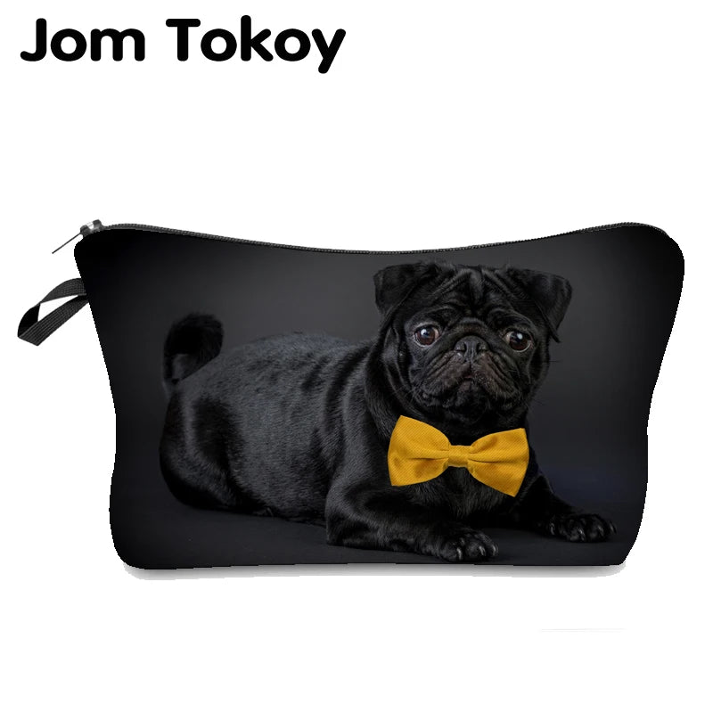 Pug Bow Tie Makeup Bag Cosmetic Organizer Women Cosmetic Bag