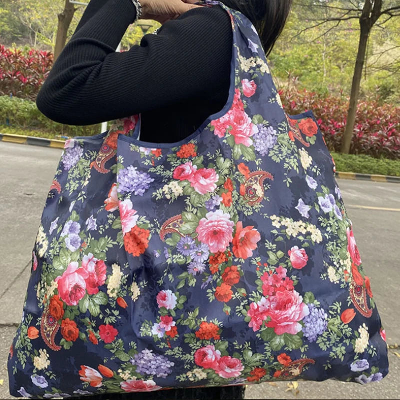 Heavy Prints Foldable Shopping Bags Reusable Women's Handbags Shoulder Bags