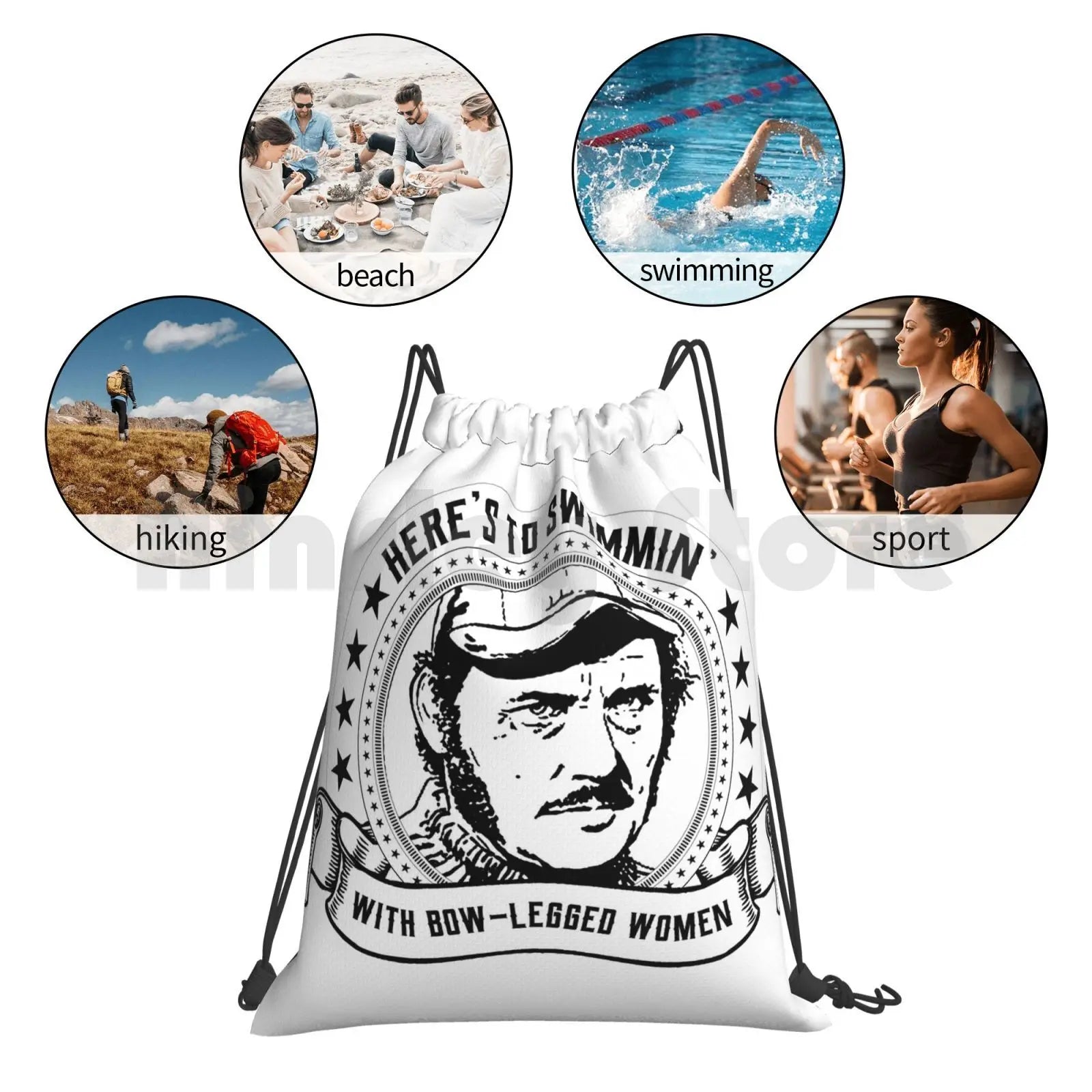 Swimmin With Bow-Legged Women Backpack Drawstring Bags Gym Bag