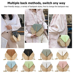 Hexagon Shoulder Bag Woven Beach Circle Handbag Summer Rattan Bag