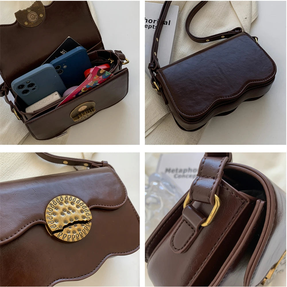 Vintage Waved Bottom Crossbody Bag Small Shoulder Purse Flap Handbag