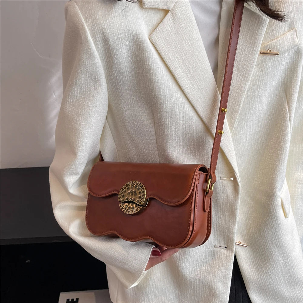 Vintage Waved Bottom Crossbody Bag Small Shoulder Purse Flap Handbag