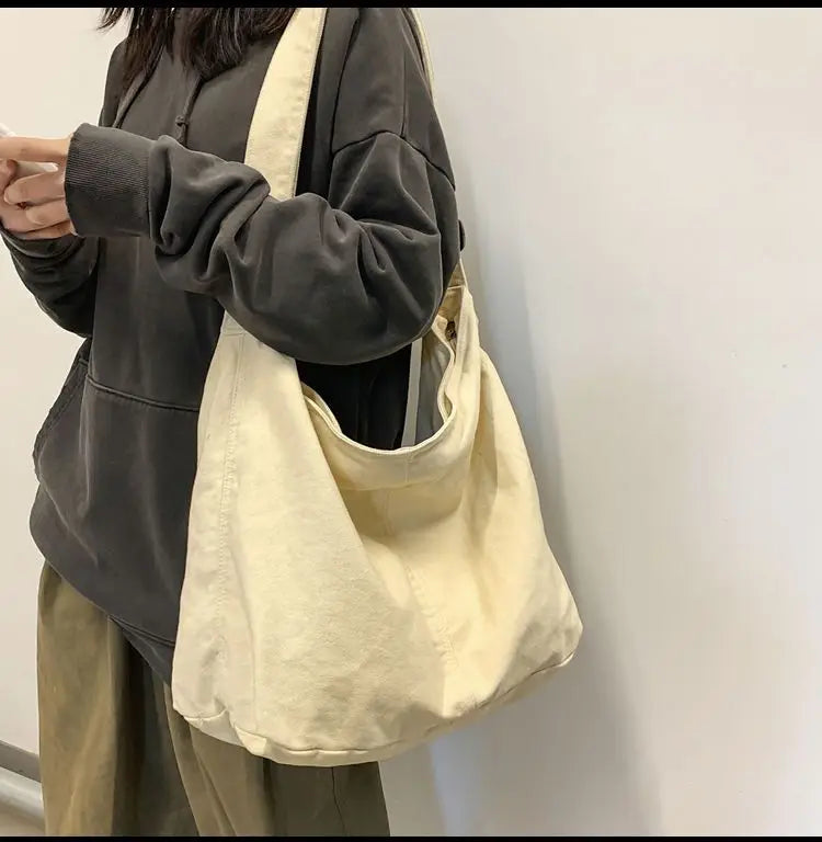 Canvas Women Bag Vintage Cotton Bucket Soft Casual Tote Bag Shoulder Bag
