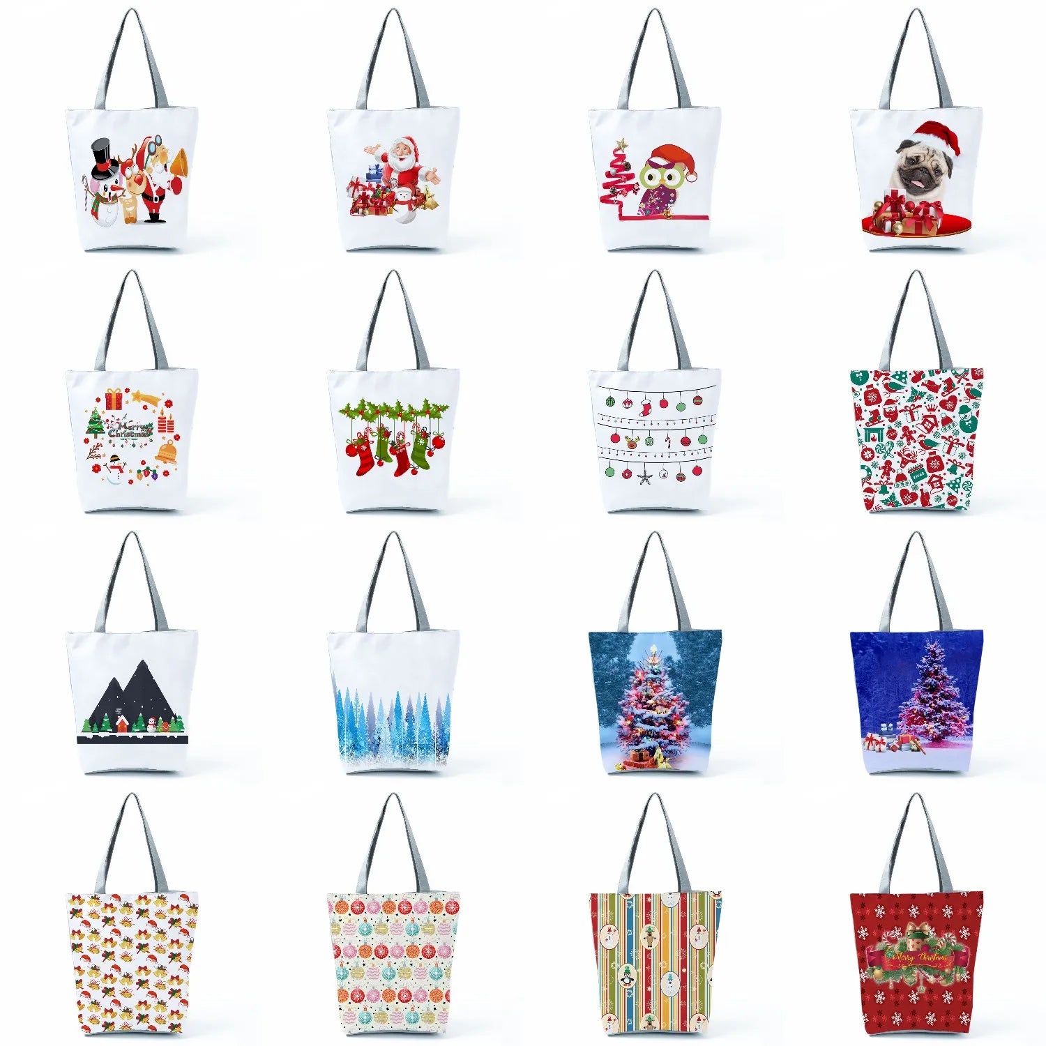 Eco Reusable Shopping Snowflake Bell Print Santa Claus Tote Bag