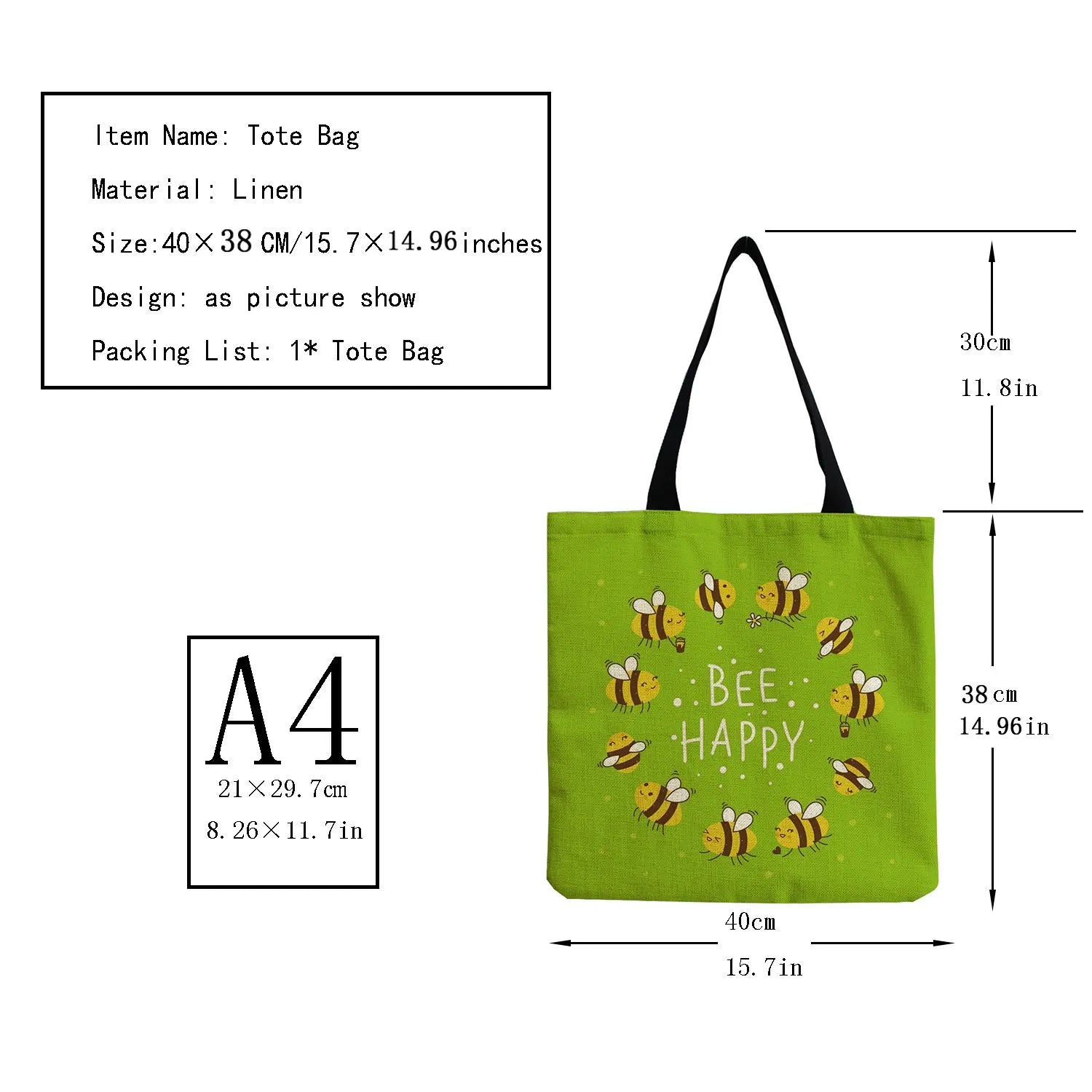 Bee Print Shopper Bag Eco Friendly Customizable Shoulder Bag
