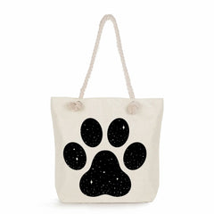 Summer Pug Print Tote Bag Linen Rope Shoulder Bag