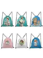 High Capacity Drawstring Bag Nurse Thermometer Print Backpack