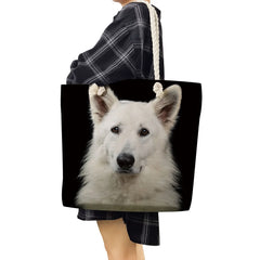 Thick Rope Dog Print Handbag High Capacity Tote Bag Traveling Shoulder Bag