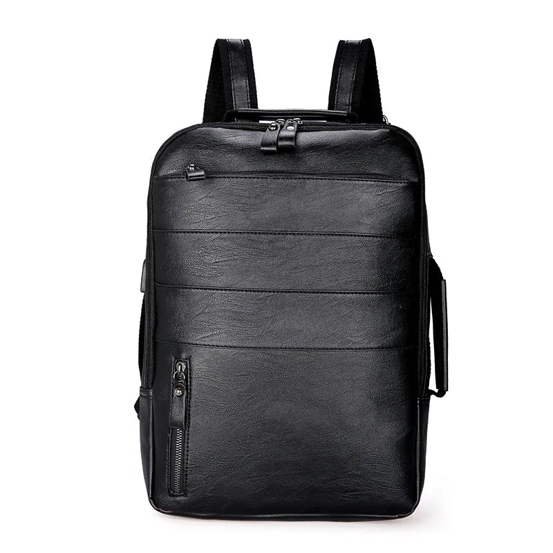Vintage Laptop Backpack Men Waterproof Pu Leather