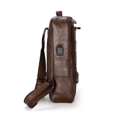 Vintage Laptop Backpack Men Waterproof Pu Leather