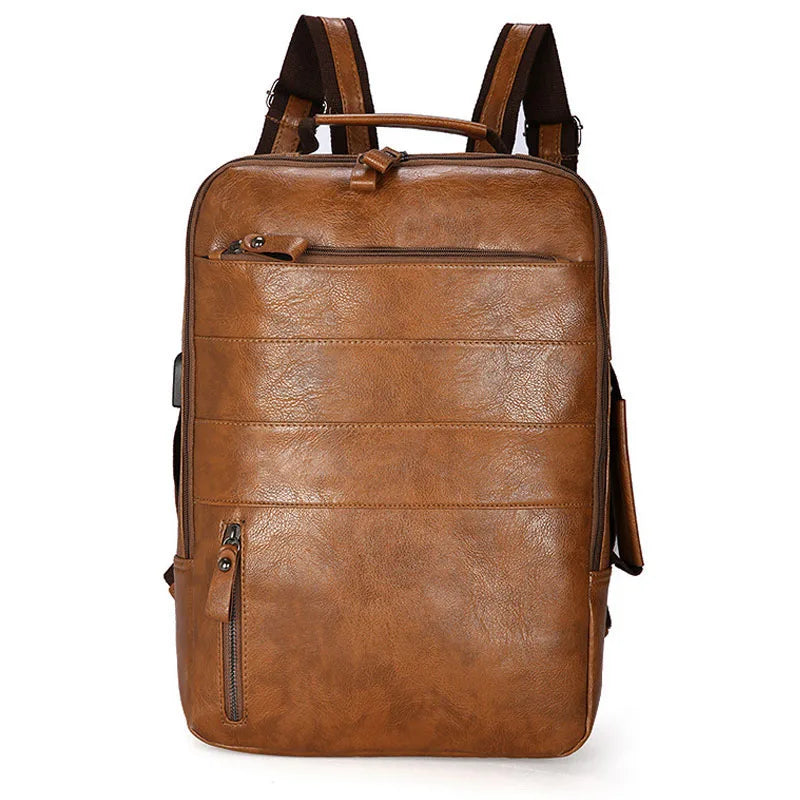 Vintage Laptop Backpack Men Waterproof Pu Leather