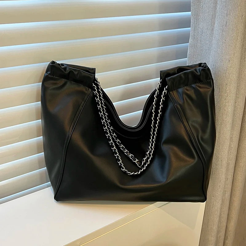 Women's PU Leather Tote Bag High Capacity Lady Underarm Bag