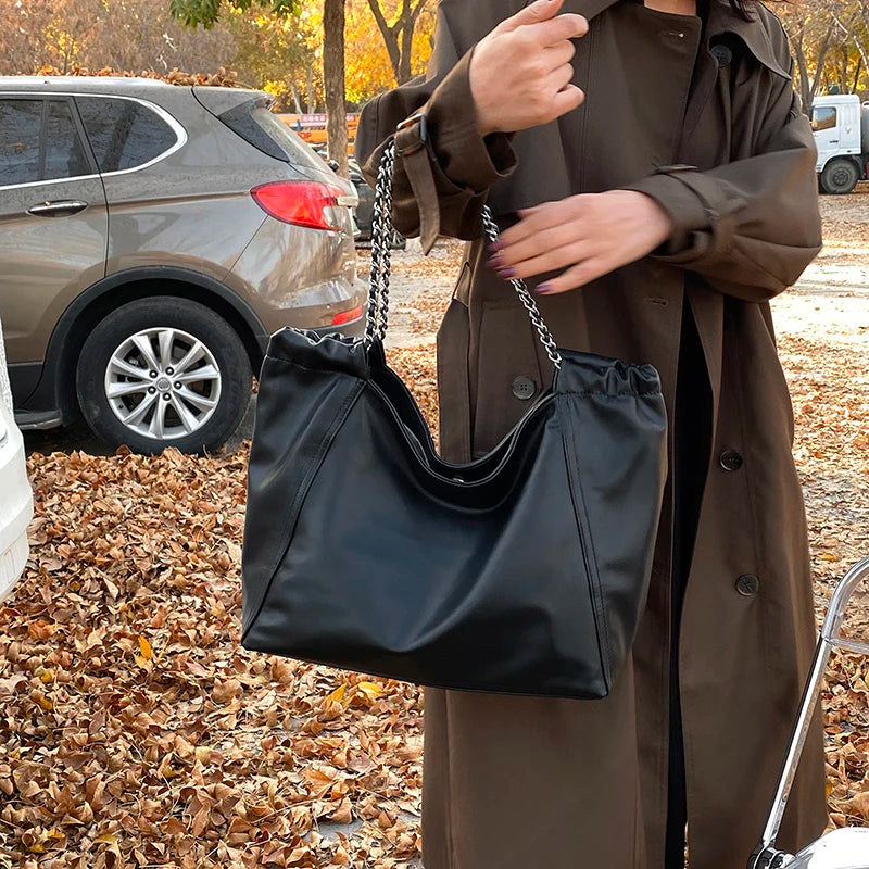 Women's PU Leather Tote Bag High Capacity Lady Underarm Bag