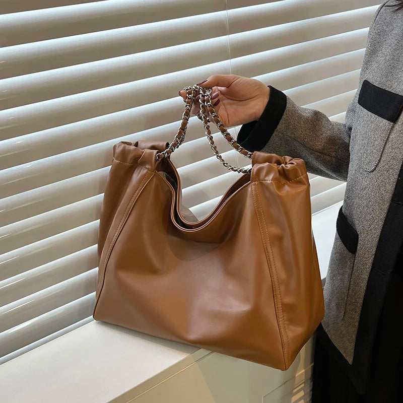 Women's PU Leather Tote Bag High Capacity Lady Underarm Bag