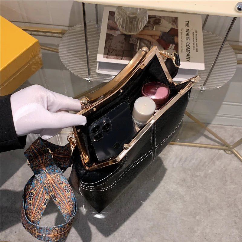 High End Clip Flower Women's Wide Strap Shoulder Bag Handbag