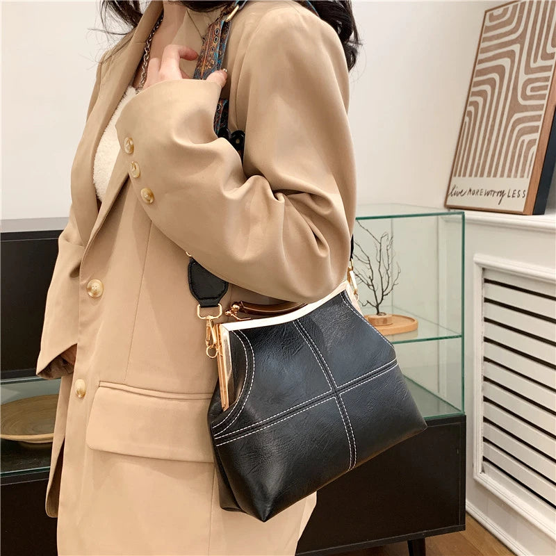 High End Clip Flower Women's Wide Strap Shoulder Bag Handbag