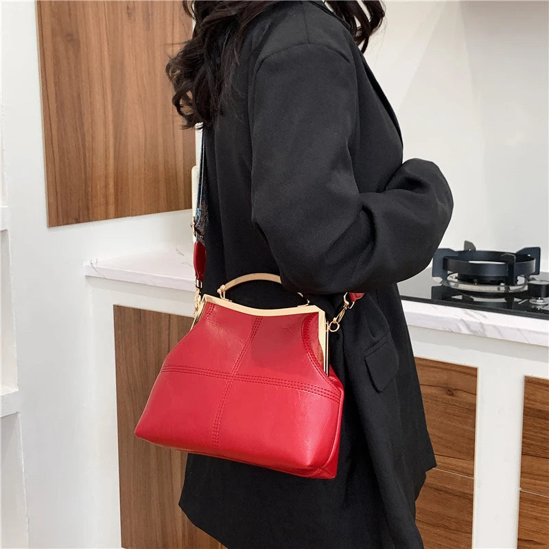 High End Clip Flower Women's Wide Strap Shoulder Bag Handbag