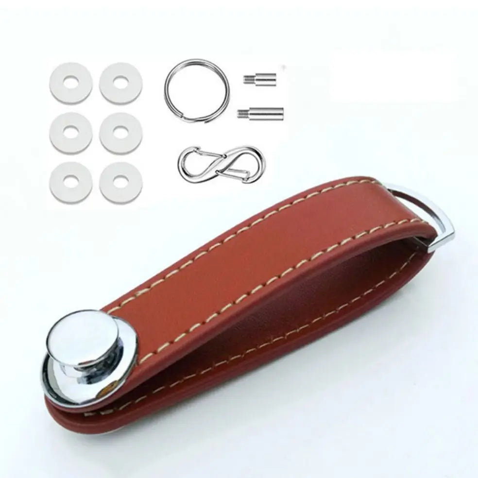 Leather Stainless Steel Keychain Car Key Holder Case